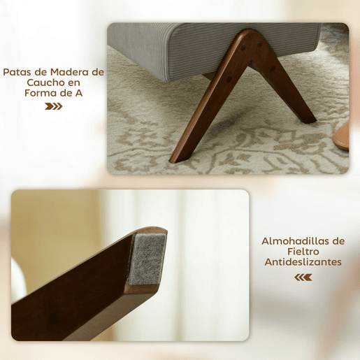 HOMCOM Apoio para Pés para Sala Banco Baixo Estofado em Veludo Otomana Retangular com Assento Almofadado e Pés de Madeira para Sala de Estar Quarto 69x47x36 cm Cinzento Claro