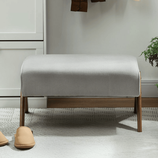 HOMCOM Apoio para Pés para Sala Banco Baixo Estofado em Veludo Otomana Retangular com Assento Almofadado e Pés de Madeira para Sala de Estar Quarto 69x47x36 cm Cinzento Claro