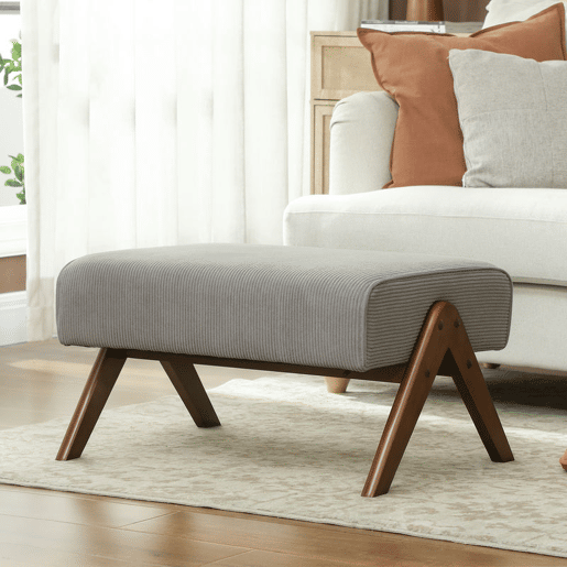 HOMCOM Apoio para Pés para Sala Banco Baixo Estofado em Veludo Otomana Retangular com Assento Almofadado e Pés de Madeira para Sala de Estar Quarto 69x47x36 cm Cinzento Claro