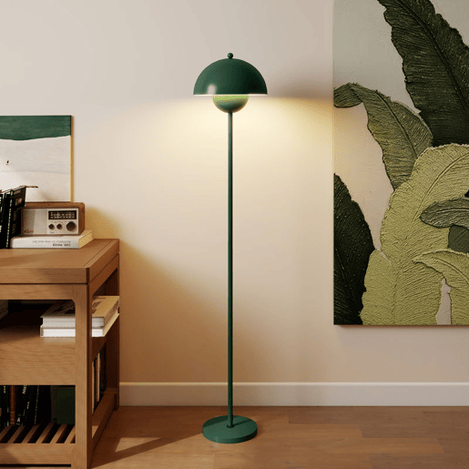 HOMCOM Candeeiro de Pé Moderno 155 cm Candeeiro de Pé para Sala com Ecrã em Forma de Taça Refletora de Luz Interruptor de Pé Suporte E27 sem Lâmpada para Quarto Escritório Sala de Estar Ø35x155 cm Verde