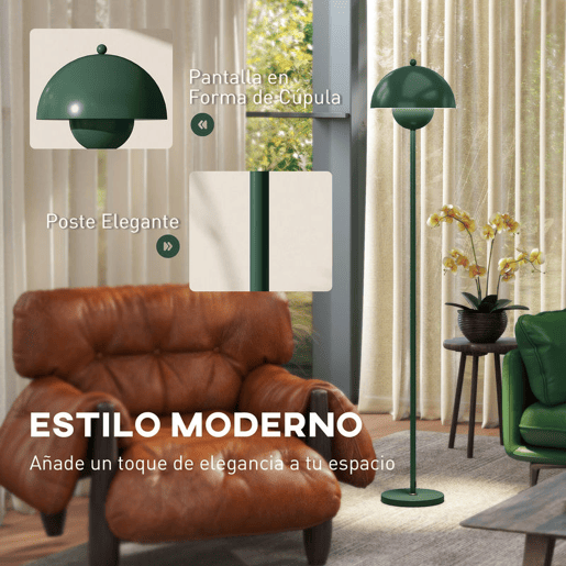 HOMCOM Candeeiro de Pé Moderno 155 cm Candeeiro de Pé para Sala com Ecrã em Forma de Taça Refletora de Luz Interruptor de Pé Suporte E27 sem Lâmpada para Quarto Escritório Sala de Estar Ø35x155 cm Verde