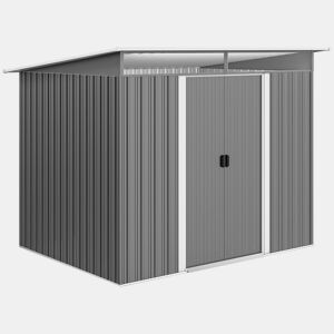 Outsunny Abrigo de Jardim 4,5 m² 260x194x200 cm Abrigo Exterior Metálico com Painéis Frontais Transparentes e 2 Portas Deslizantes para Armazenamento de Ferramentas Cinzento