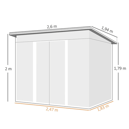 Outsunny Abrigo de Jardim 4,5 m² 260x194x200 cm Abrigo Exterior Metálico com Painéis Frontais Transparentes e 2 Portas Deslizantes para Armazenamento de Ferramentas Cinzento
