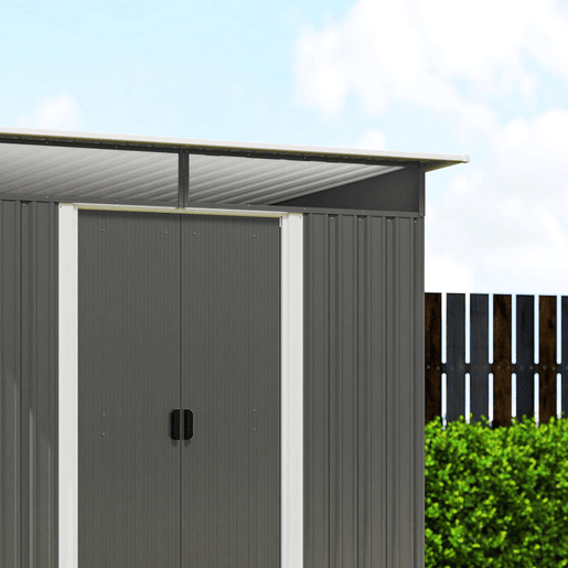 Outsunny Abrigo de Jardim 4,5 m² 260x194x200 cm Abrigo Exterior Metálico com Painéis Frontais Transparentes e 2 Portas Deslizantes para Armazenamento de Ferramentas Cinzento
