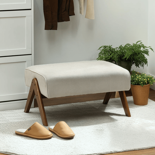 HOMCOM Apoio para Pés para Sala Banco Baixo Estofado em Veludo Otomana Retangular com Assento Almofadado e Pés de Madeira para Sala de Estar Quarto 69x47x36 cm Bege