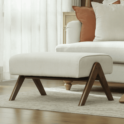 HOMCOM Apoio para Pés para Sala Banco Baixo Estofado em Veludo Otomana Retangular com Assento Almofadado e Pés de Madeira para Sala de Estar Quarto 69x47x36 cm Bege