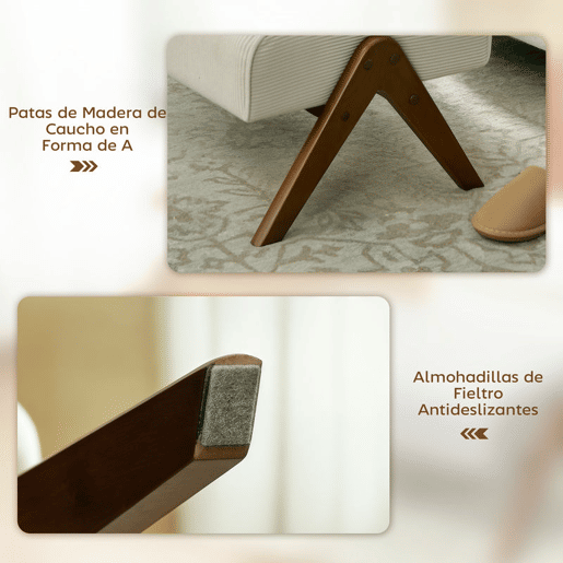 HOMCOM Apoio para Pés para Sala Banco Baixo Estofado em Veludo Otomana Retangular com Assento Almofadado e Pés de Madeira para Sala de Estar Quarto 69x47x36 cm Bege