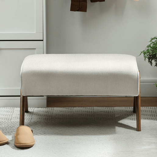 HOMCOM Apoio para Pés para Sala Banco Baixo Estofado em Veludo Otomana Retangular com Assento Almofadado e Pés de Madeira para Sala de Estar Quarto 69x47x36 cm Bege