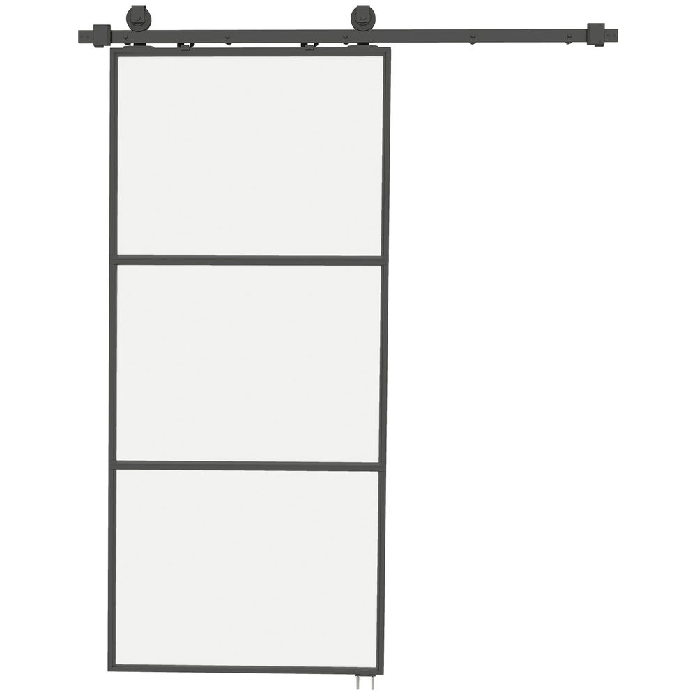 Homcom puerta corredera con herrajes 91,4x203,2 cm puerta corredera de cristal con mecanismo cierre suave para baño salón sala de estar cocina negro