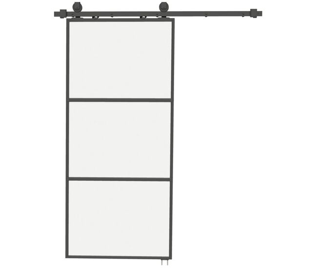 Homcom puerta corredera con herrajes 91,4x203,2 cm puerta corredera de cristal con mecanismo cierre suave para baño salón sala de estar cocina negro