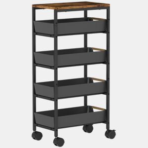 HOMCOM Carrinho de Cozinha de Armazenamento de 5 Níveis Carrinho Auxiliar com Rodas Bancada com Efeito Madeira e 4 Gavetas Removíveis Carrinho de Cozinha 39,5x24x82 cm Preto