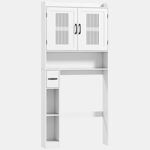 HOMCOM Armário sobre Sanita Móvel sobre Sanita com Prateleira Ajustável 2 Portas Suporte para Papel Higiênico e Prateleiras Abertas Armário para Máquina de Lavar 80x19,5x170 cm Branco