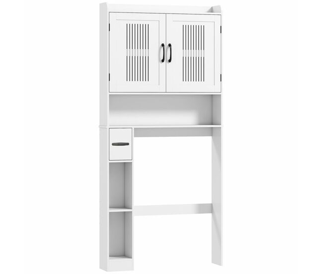 Homcom estantería sobre inodoro mueble sobre inodoro con estante ajustable 2 puertas soporte para papel higiénico y estantes abiertos ahorra espacio armario para lavadora para baño blanco