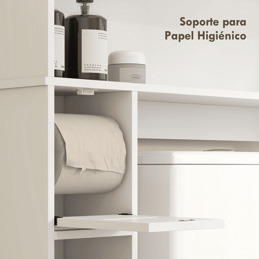 HOMCOM Armário sobre Sanita Móvel sobre Sanita com Prateleira Ajustável 2 Portas Suporte para Papel Higiênico e Prateleiras Abertas Armário para Máquina de Lavar 80x19,5x170 cm Branco