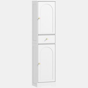 HOMCOM Coluna Casa de Banho com 2 Portas Arqueadas Gaveta e Prateleiras Ajustáveis Armário Alto Estreito de Casa de Banho Estilo Moderno para Sala de Estar Lavabo Cozinha 40x29,5x170 cm Branco com Veios