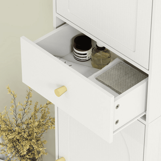 HOMCOM Coluna Casa de Banho com 2 Portas Arqueadas Gaveta e Prateleiras Ajustáveis Armário Alto Estreito de Casa de Banho Estilo Moderno para Sala de Estar Lavabo Cozinha 40x29,5x170 cm Branco com Veios
