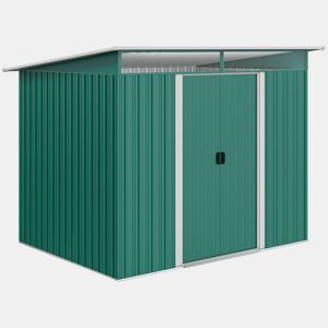 Outsunny Abrigo de Jardim 4,5 m² 260x194x200 cm Abrigo Exterior Metálico com Painéis Frontais Transparentes e 2 Portas Deslizantes para Armazenamento de Ferramentas Verde