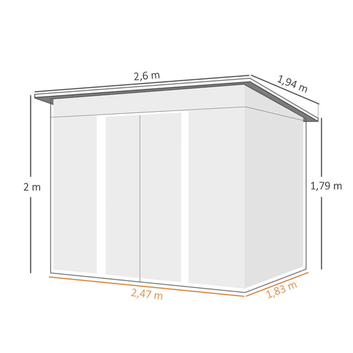 Outsunny Abrigo de Jardim 4,5 m² 260x194x200 cm Abrigo Exterior Metálico com Painéis Frontais Transparentes e 2 Portas Deslizantes para Armazenamento de Ferramentas Verde