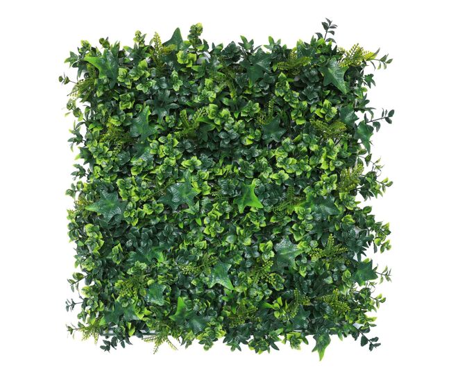 Well home jardín vertical artificial, panel de seto 100x100cm, para decoración interior y exterior - de hojas verdes mixtas y realistas