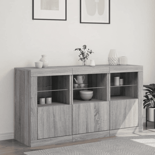 vidaXL Aparador com luzes LED 123x37x67 cm cinzento sonoma