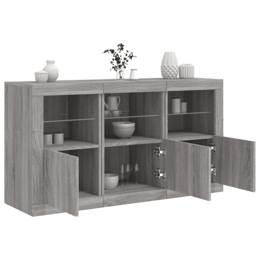 vidaXL Aparador com luzes LED 123x37x67 cm cinzento sonoma