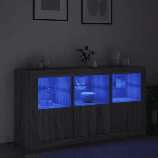 vidaXL Aparador com luzes LED 123x37x67 cm cinzento sonoma