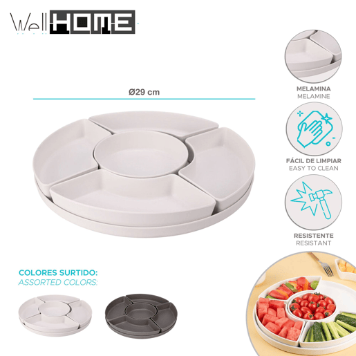 Bandeja de melamina Well Home em 2 cores branco ou cinza