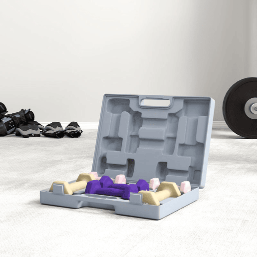 SPORTNOW Conjunto de Halteres de 6 Peças 2 x1 kg 2 x2 kg 2 x3 kg Halteres Hexagonais em Aço com Revestimento em Plástico Antiderrapante e Mala de Transporte para Casa ou Ginásio Multicolor