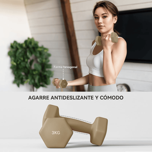 SPORTNOW Conjunto de Halteres de 6 Peças 2 x1 kg 2 x2 kg 2 x3 kg Halteres Hexagonais em Aço com Revestimento em Plástico Antiderrapante e Mala de Transporte para Casa ou Ginásio Multicolor
