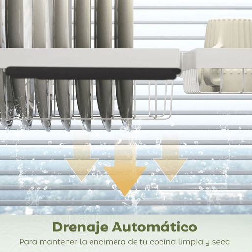 HOMCOM Escorredor de Louça de Aço Escorredor de Pratos de 2 Níveis com Prateleira para Pratos Suporte para Facas e Talheres 100x30x54,5 cm Branco