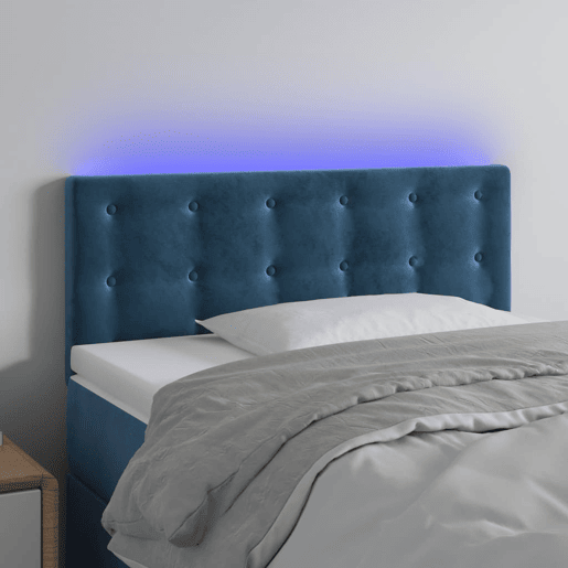 vidaXL Cabeceira de cama c luzes LED veludo 90x5x7888 cm azul-escuro