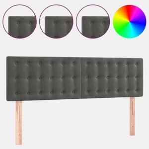 vidaXL Cabeceira de cama cluzes LED veludo 144x5x7888cm cinza-escuro