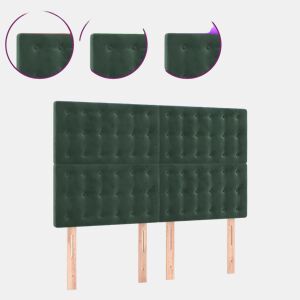 vidaXL Cabeceira de cama c LED veludo 144x5x118128 cm verde-escuro