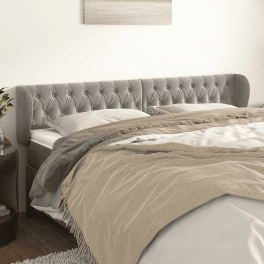 vidaXL Cabeceira de cama c abas veludo 183x23x7888 cm cinzento-claro vidaXL Cabeceira de cama c abas veludo 183x23x7888 cm cinzento-claro
