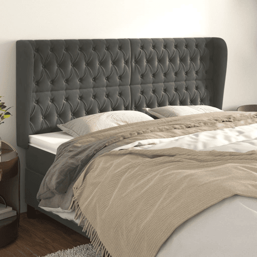 vidaXL Cabeceira cama c abas veludo 203x23x118128 cm cinzento-escuro