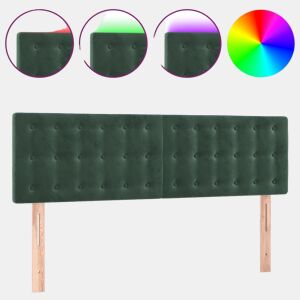vidaXL Cabeceira de cama cluzes LED veludo 144x5x7888cm verde-escuro