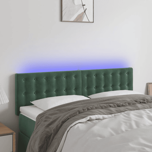 vidaXL Cabeceira de cama cluzes LED veludo 144x5x7888cm verde-escuro