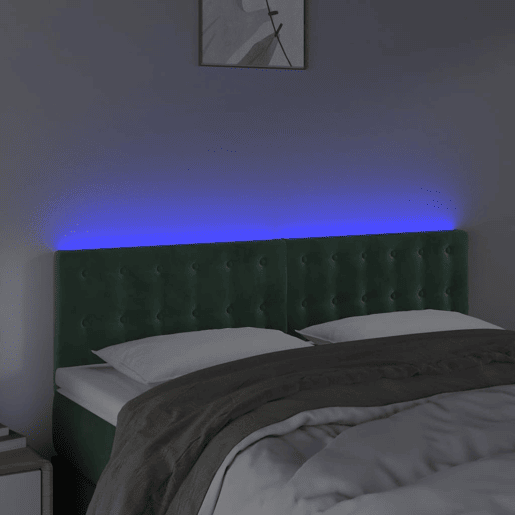 vidaXL Cabeceira de cama cluzes LED veludo 144x5x7888cm verde-escuro