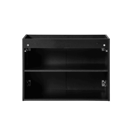Móvel de lavatório simples Riva Preto e Madeira 100cm 2 portas 2 nichos e pedestal