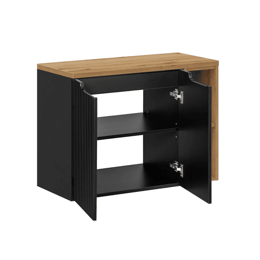 Móvel de lavatório 80cm 2 portas 2 nichos Riva Preto e Madeira