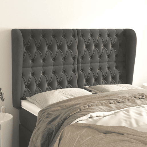 vidaXL Cabeceira cama c abas veludo 163x23x118128 cm cinzento-escuro
