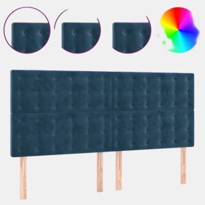 vidaXL Cabeceira cama c luzes LED veludo 200x5x118128cm azul-escuro