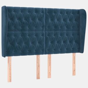 vidaXL Cabeceira cama c abas veludo 163x23x118128 cm azul-escuro