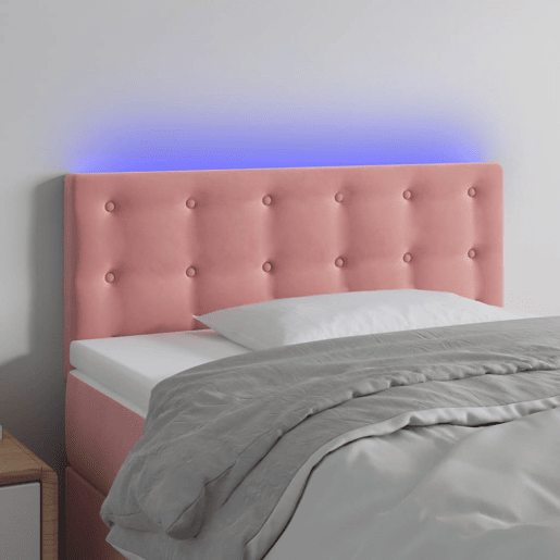 vidaXL Cabeceira de cama c luzes LED veludo 100x5x7888 cm rosa