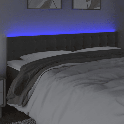 vidaXL Cabeceira de cama cluzes LED veludo 160x5x7888cm cinza-escuro vidaXL Cabeceira de cama cluzes LED veludo 160x5x7888cm cinza-escuro