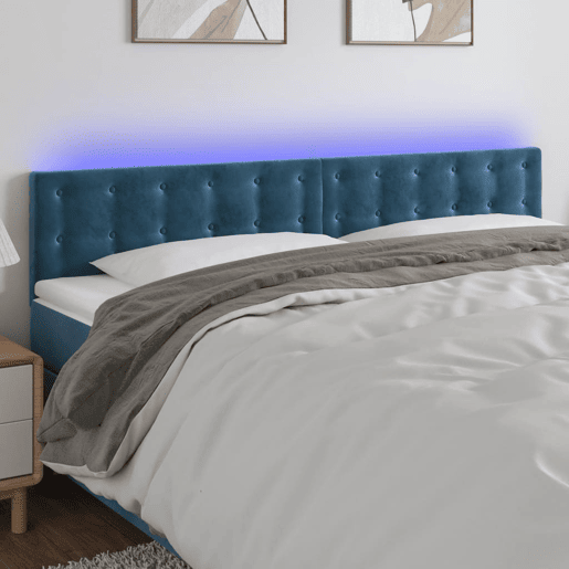 vidaXL Cabeceira de cama c luzes LED veludo 180x5x7888cm azul-escuro