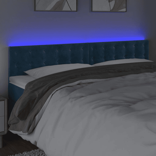 vidaXL Cabeceira de cama c luzes LED veludo 180x5x7888cm azul-escuro