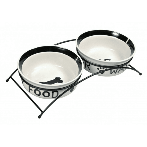 Comedouro para animais de estimação Trixie Duplo Tigela Branco Preto Cerâmico 0,6 L