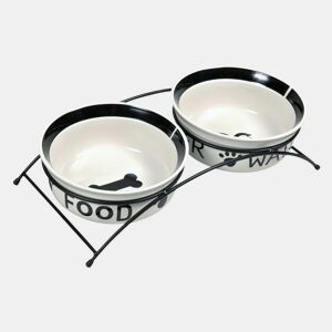 Comedouro para animais de estimação Trixie Duplo Tigela Branco Preto Cerâmico 0,6 L