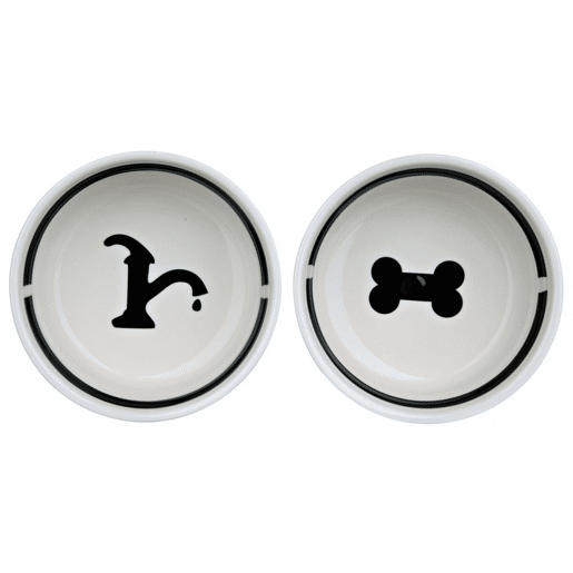 Comedouro para animais de estimação Trixie Duplo Tigela Branco Preto Cerâmico 0,6 L